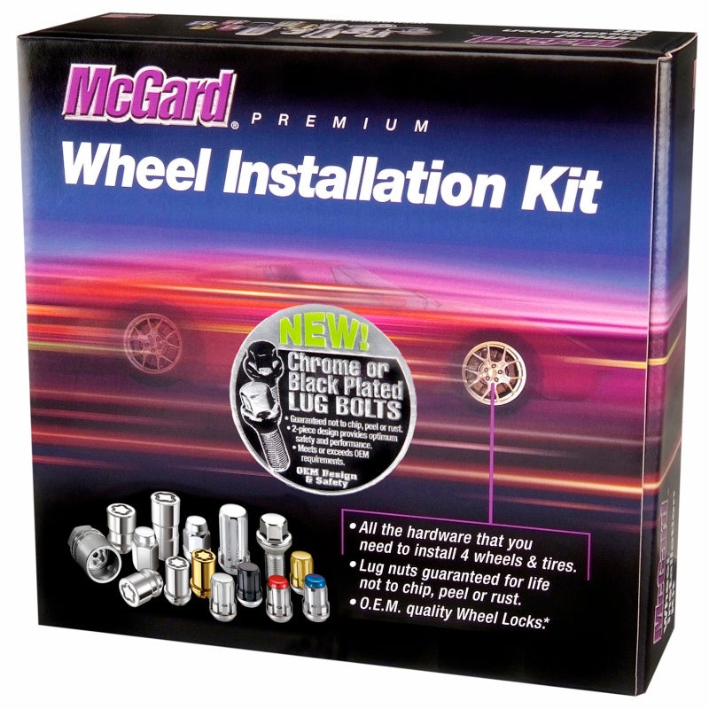 McGard 5 Lug Hex Install Kit w/Locks (Cone Seat Bolt) M14X1.5 / 17mm Hex / 28.0mm Shank L. – Black