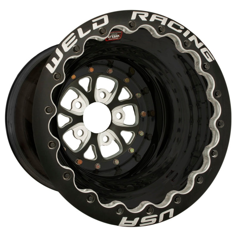 Weld V-Series 16×16 / 5×4.75 BP / 4in. BS Black Wheel – Black Double Beadlock