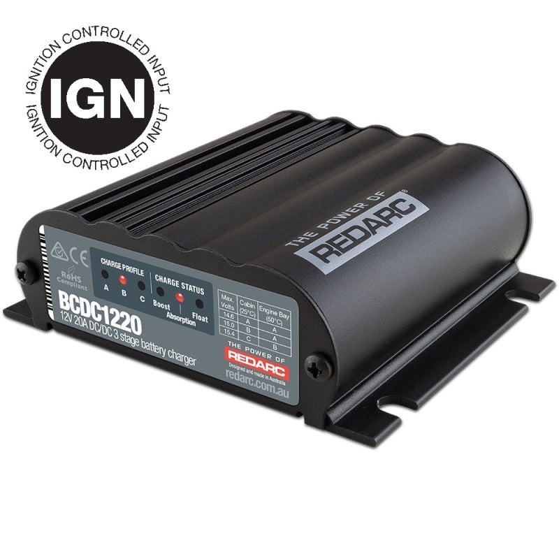 REDARC DC/DC 3-Stage In-Vehicle Battery Charger (Ignition Control) – 12V 20A