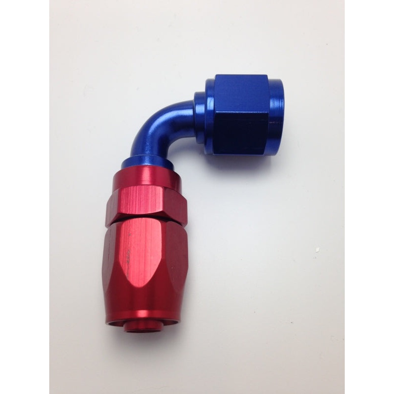 Fragola -16AN Fem x -12AN Hose 90 Degree Reducing Hose End – Blue/Red