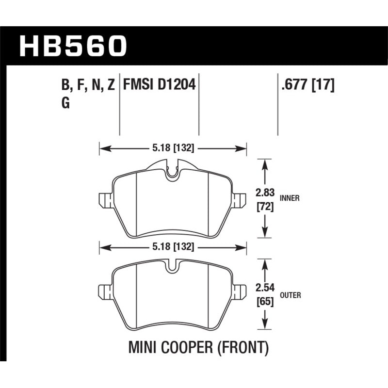 Hawk 05-06 JCW R53 Cooper S & 07+ R56 Cooper S HPS 5.0 Front Brake Pads