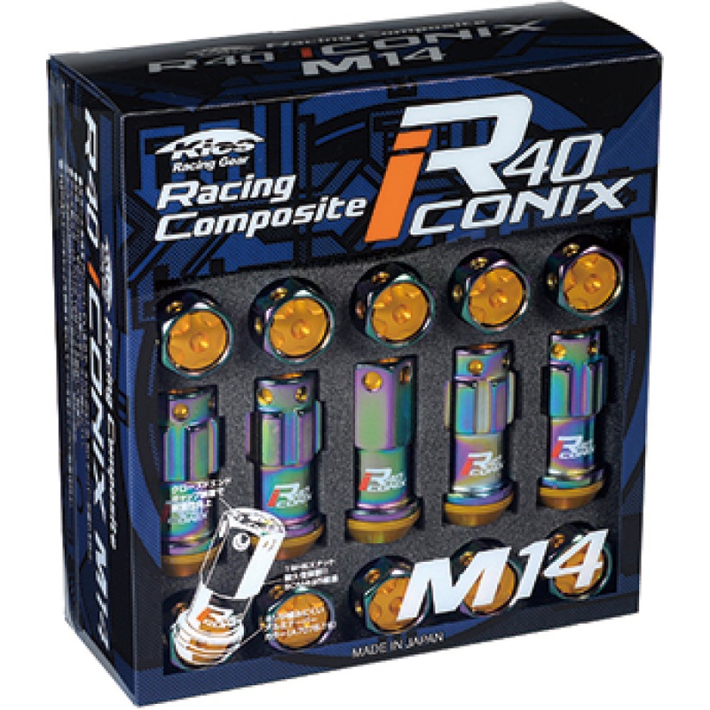 Project Kics 14×1.50 R40 Iconix Lock & Lug Nuts – Neo Chrome w/Gold Cap | 16+4 Locks | RIA-14NA