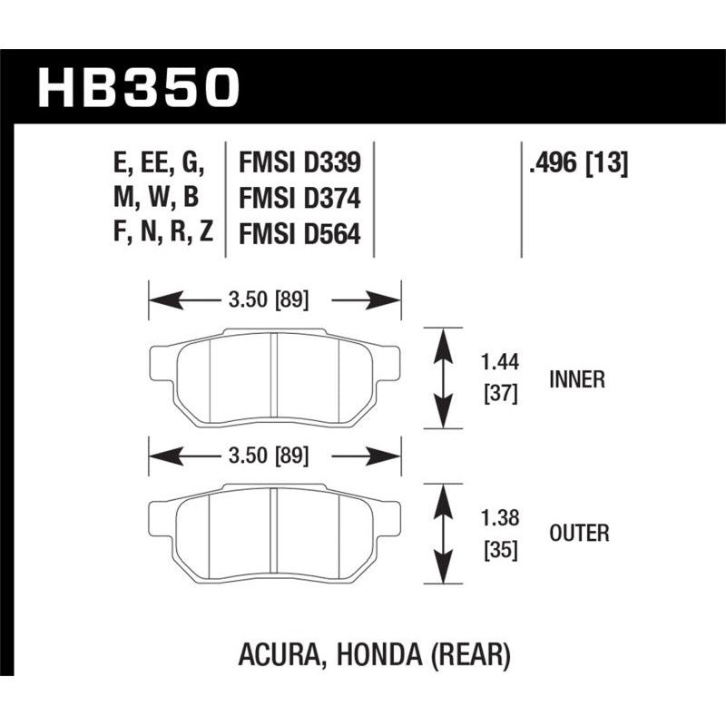Hawk 90-01 Acura Integra (excl Type R) / 98-00 Civic Coupe Si DTC-60 Race Rear Brake Pads