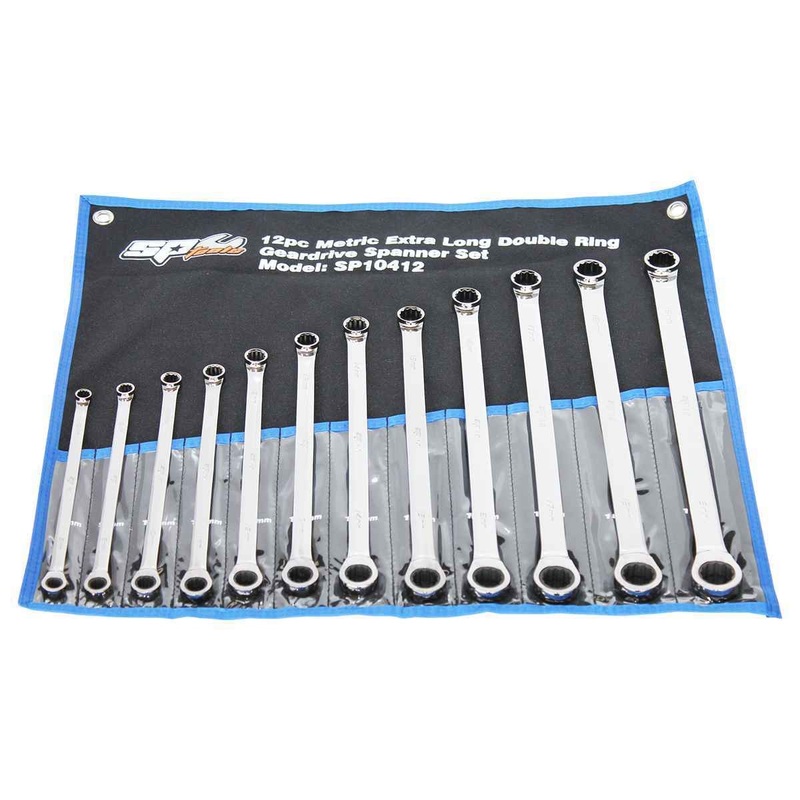 SP Tools USA – 12PC METRIC EXTRA-LONG FLAT DRIVE GEAR DRIVE DOUBLE BOX WRENCH SET – 0 OFFSET