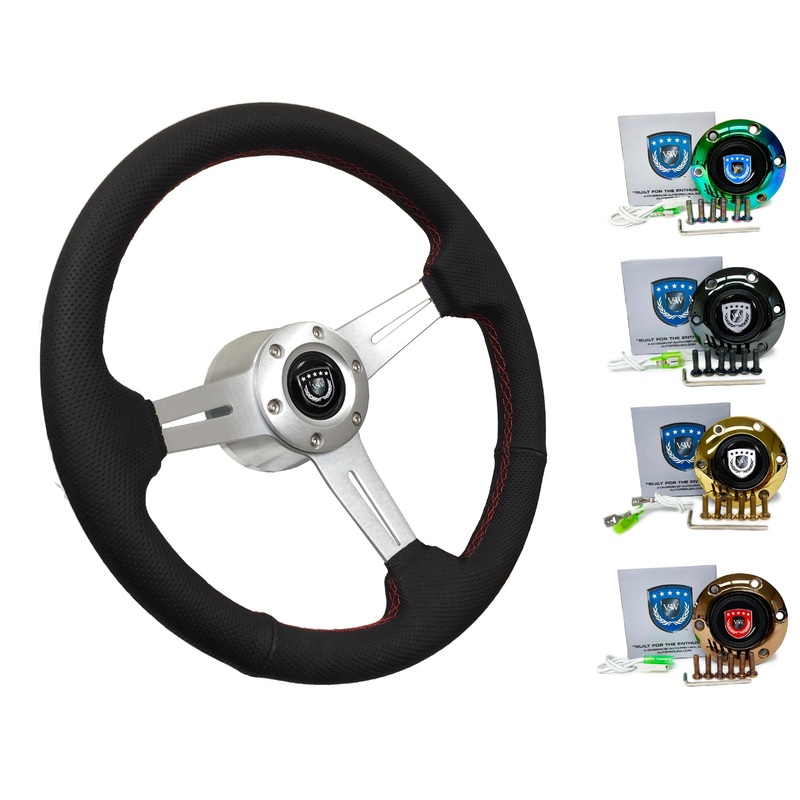 1985-88 BMW 528e Steering Wheel Kit | Perforated Leather | ST3587BLK-RED