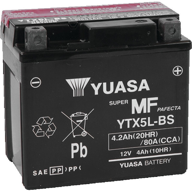Yuasa YTX5L-BS Maintenance Free AGM 12-Volt Battery w/Bottle