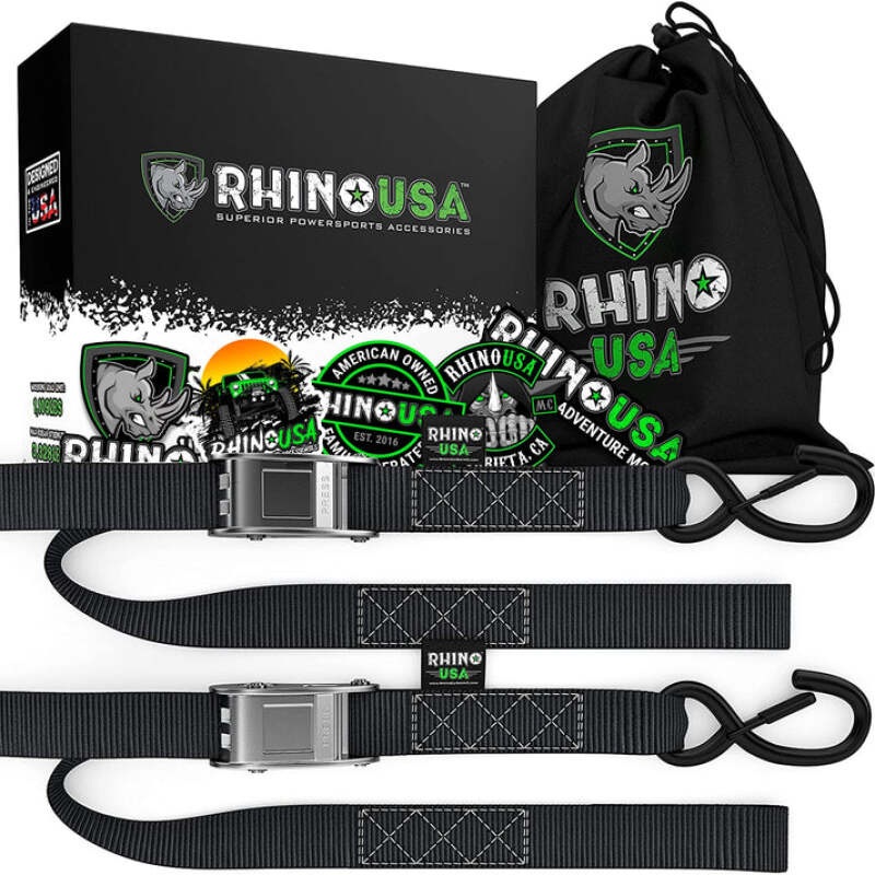 Rhino USA Cambuckle Motorcycle Tiedown Straps 2-Pack (Green) 1.5In X 8Ft