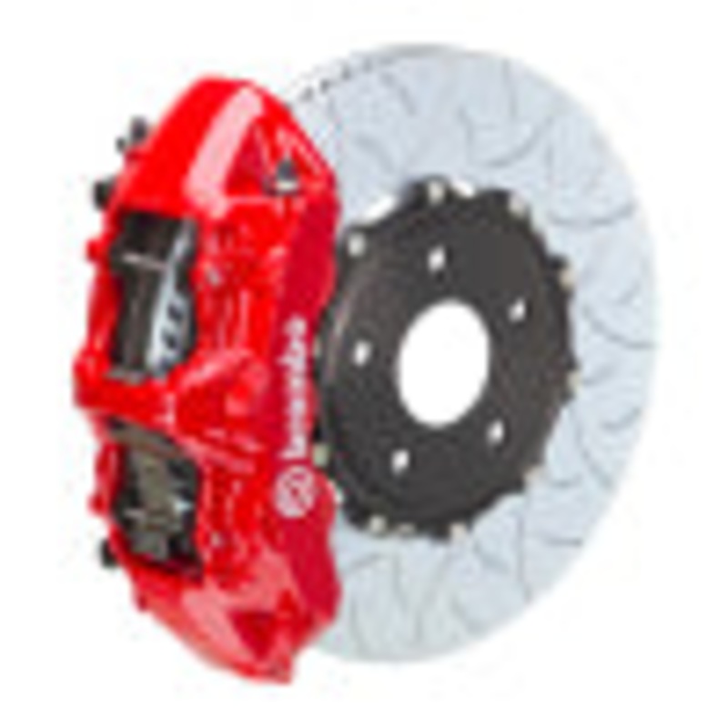 Brembo 15-19 VW Golf R/15-20 Audi S3 Front GT BBK 6 Piston Cast 350×34 2pc Rotor Slotted Type3- Red
