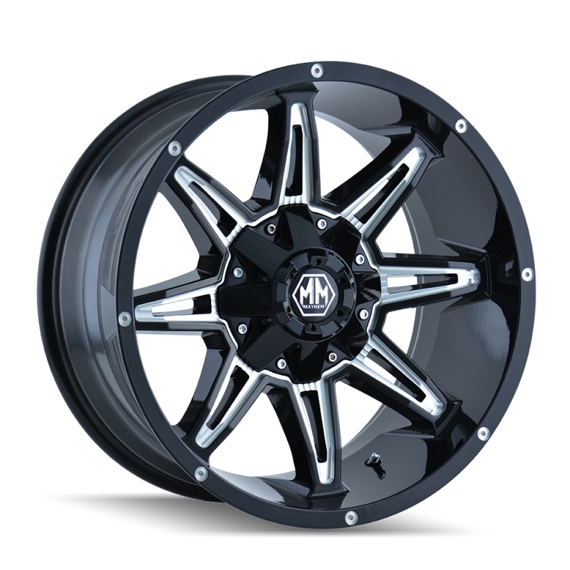 Mayhem 8090 Rampage 17×9 / 5×114.3 BP / -12mm Offset / 87mm Hub Black w/ Milled Spokes Wheel