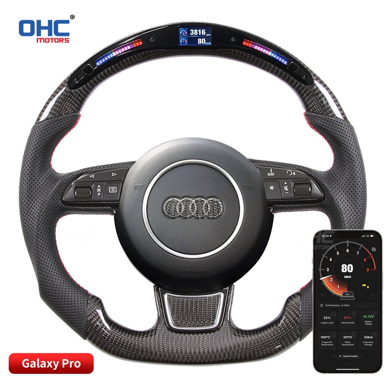 OHC Motors Led Light Up Steering Wheel for Audi A1 A2 A4 A5 A6 A7 S1 S4 S5 S6 S7 RS6 RS7 A5 RS3 RS4 TT RS Q5 Q7 A8 S Line