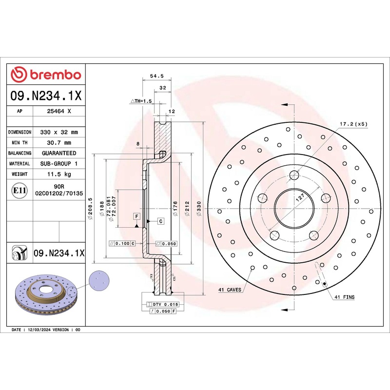 XTRA Drilled Front Disc Brake Rotor – 09.N234.1X
