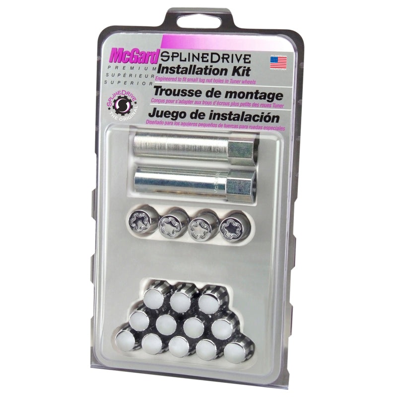 McGard SplineDrive Tuner 4 Lug Install Kit w/Locks & Tool (Cone) M12x1.5 / 13/16 Hex – Chrome (CS)