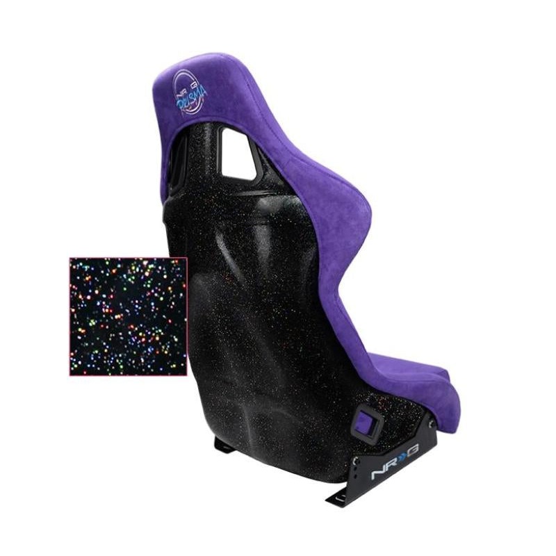 NRG FRP Bucket Seat PRISMA Edition w/ Pearlized Back/ Purple Alcantara w/ Phone Pockets – Large