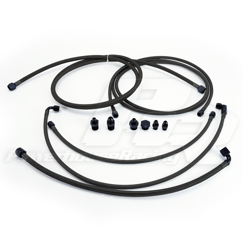 PHR E85 Fuel Line Kit for 1993-1998 MKIV Supra – Dual -8 feed- -6 return- Black coated stainless braided Teflon line