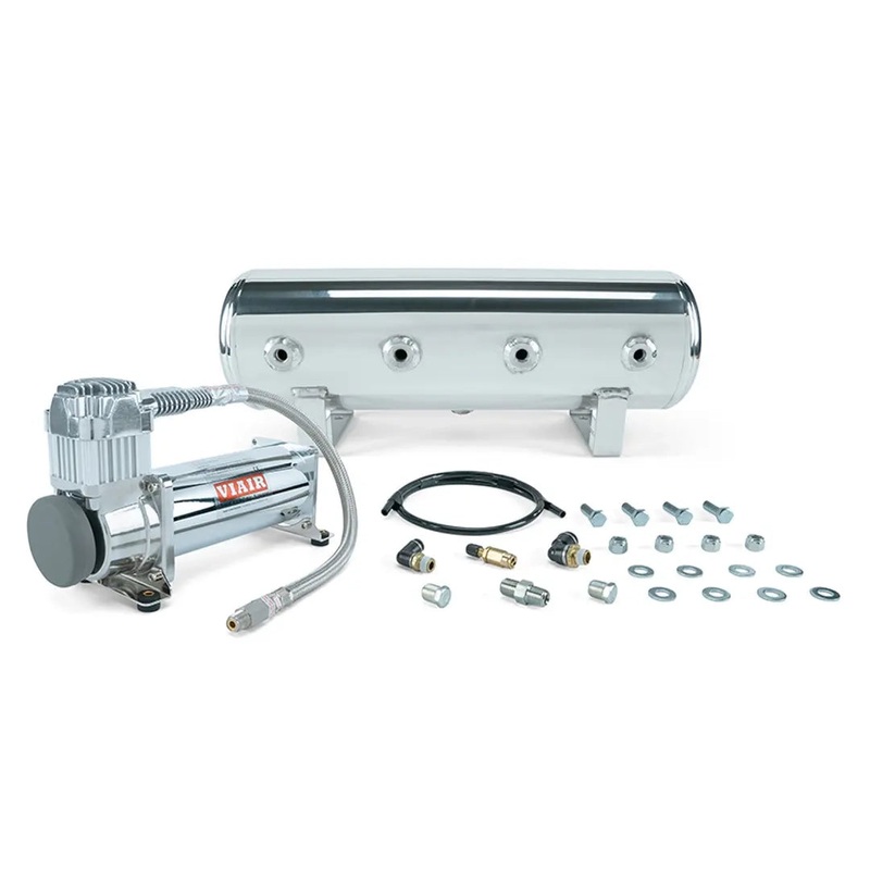 Air Lift Performance 2.5 Gallon Polished Tank w/ VIAIR 444C Home Compressor, 1/4″ & 3/8″ Fittings & Tank Mounting Hardware – Universal | 27801