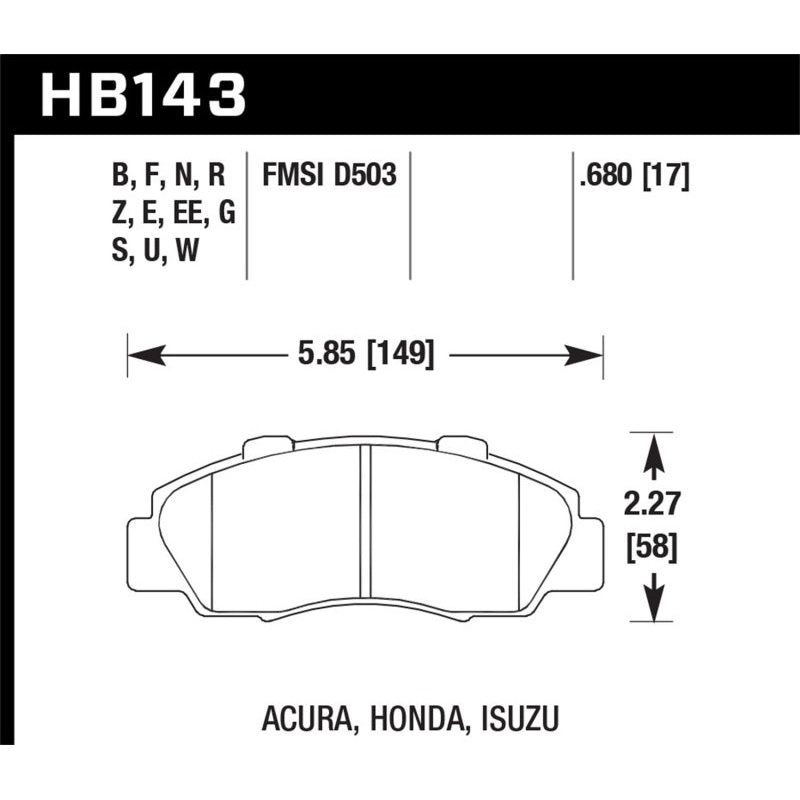 Hawk 97-99 Acura CL/97-01 Integra Type-R /  97-01 Honda CRV/Prelude DTC-60 Race Front Brake Pads