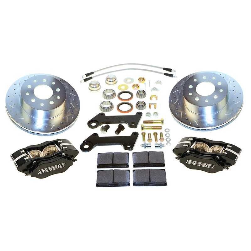 American Made Comp S 4-Piston Billet Aluminum Front Drum to Disc Brake Conversion Kit W/DS Rotors. Black W123-25BK