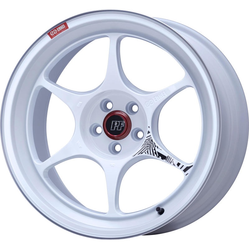 Enkei PF06 18×8.5in 5×114.3 BP 48mm Offset 75mm Bore White Machined Wheel