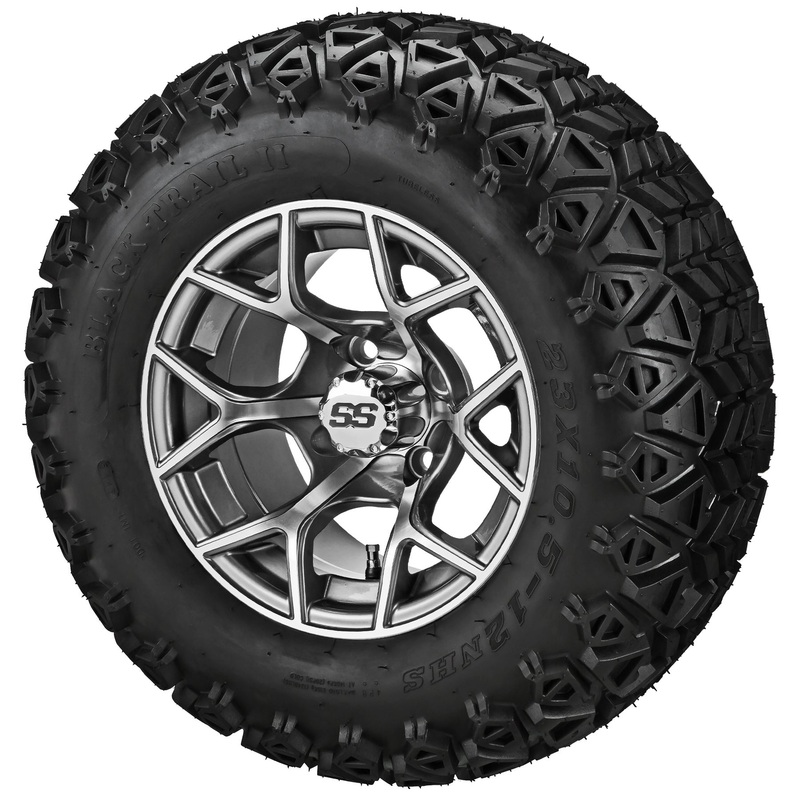 LSI 12″ Ninja Gun Metal Gray & Machined Wheel and Lifted Tire Combo