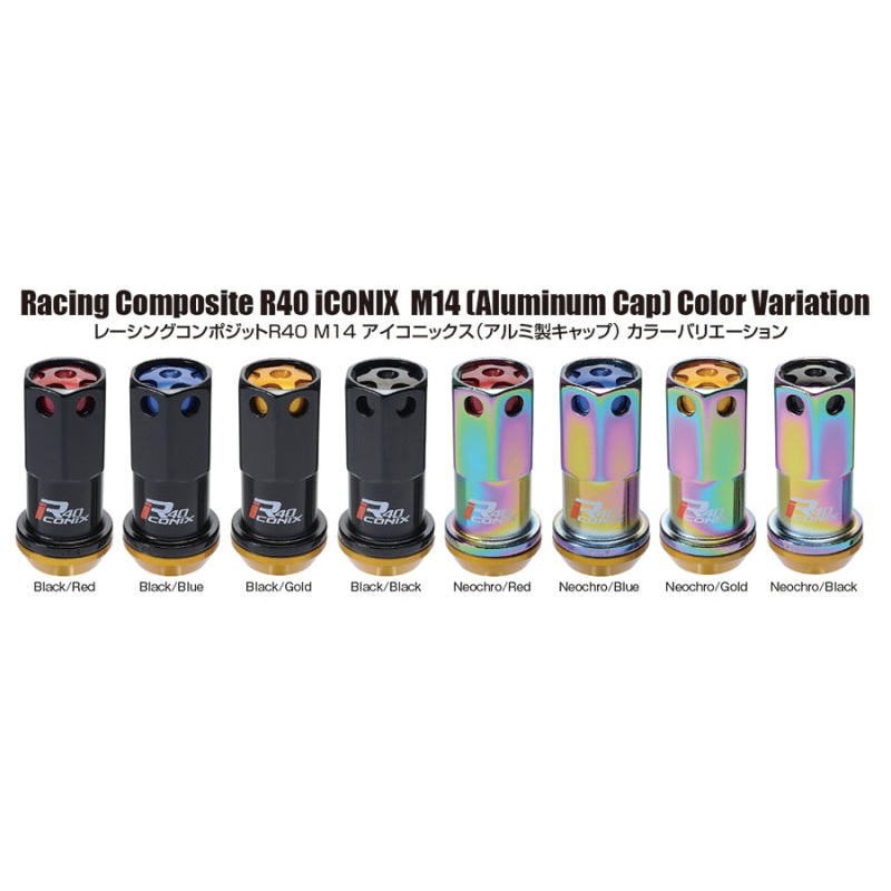 Project Kics 14×1.50 R40 Iconix Lock & Lug Nuts – Neo Chrome w/Gold Cap (16+4 Locks)