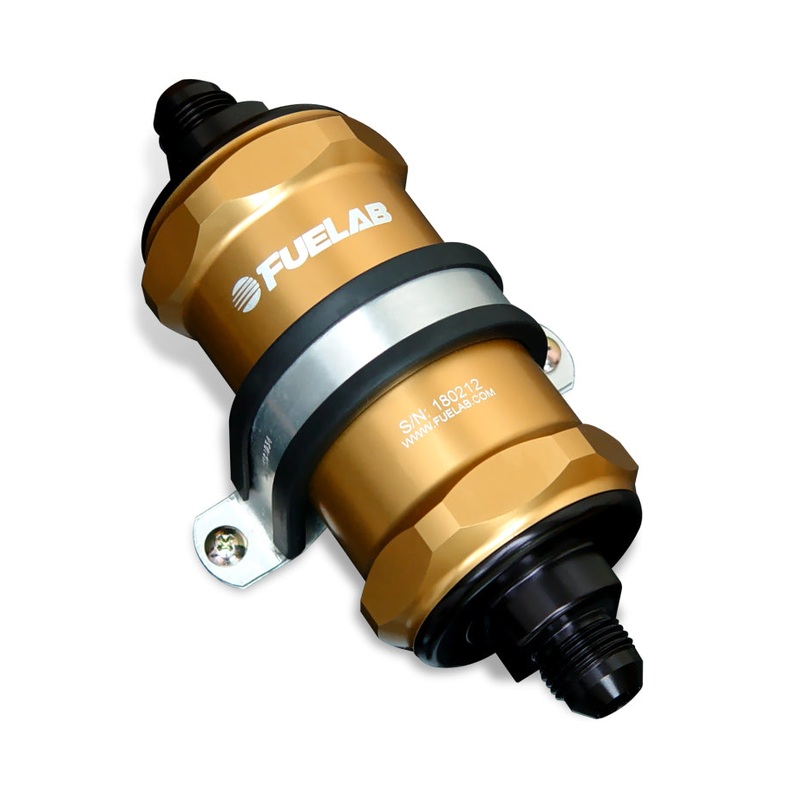 Fuelab 818 In-Line Fuel Filter Standard -6AN In/Out 6 Micron Fiberglass – Gold