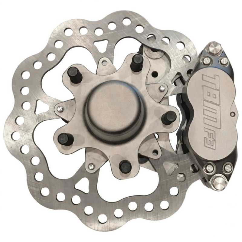 TRZ 326-MUS-31 (79-04 Mustang) 3″ Drop Billet Spindle Medium Duty 4 Piston Front Brake Kit (5 on 4.50 Hubs)