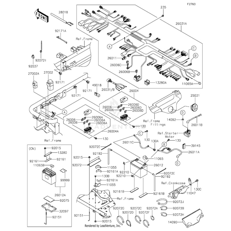 Wire-Lead,Battery(-) by Kawasaki