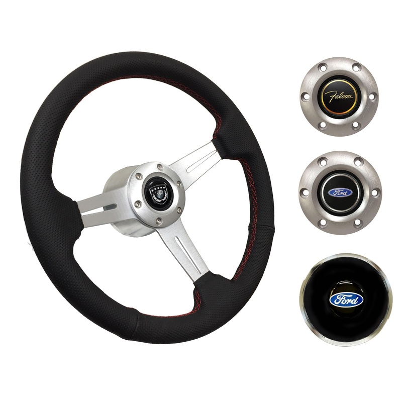 1963-64 Ford Falcon Steering Wheel Kit | Perforated Leather | ST3587BLK-RED