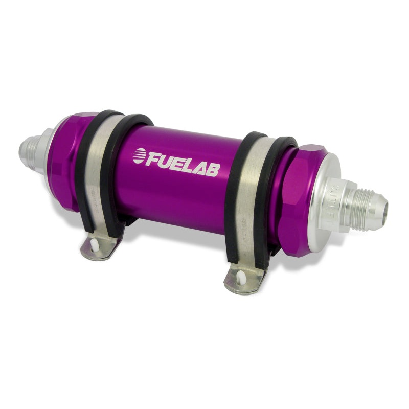 Fuelab 828 In-Line Fuel Filter Long -12AN In/-10AN Out 100 Micron Stainless – Purple