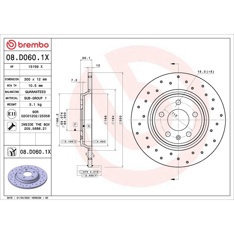 XTRA Drilled Rear Disc Brake Rotor – 08.D060.1X
