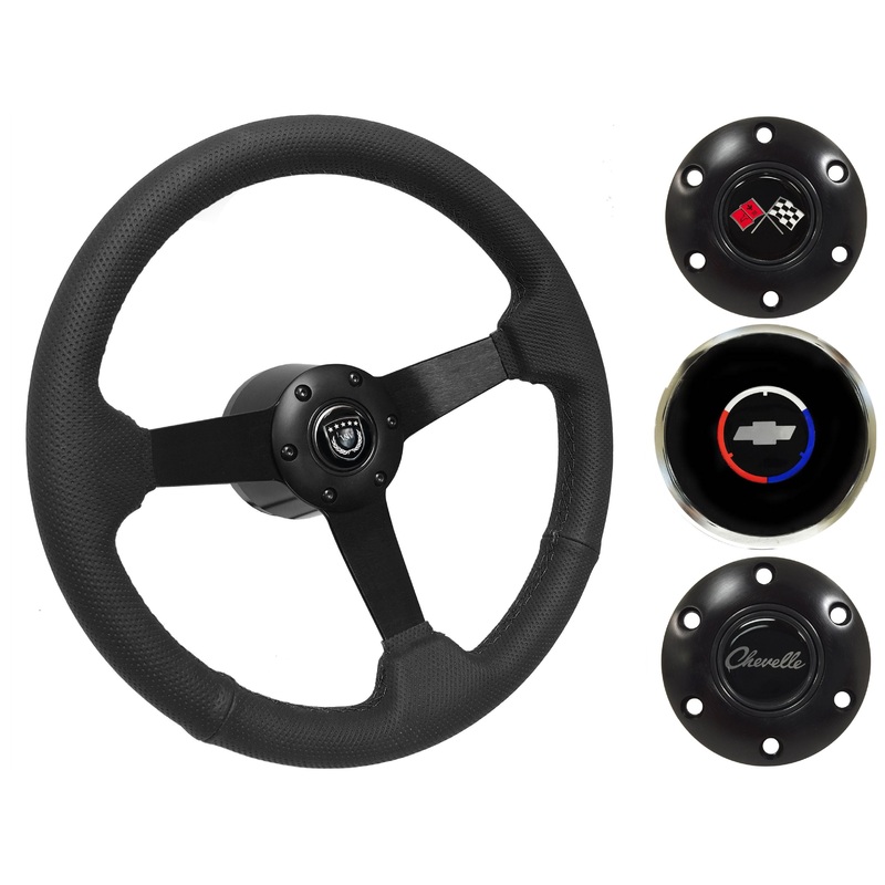 1969-77 Chevelle Steering Wheel Kit | Perforated Black Leather | ST3602BLK