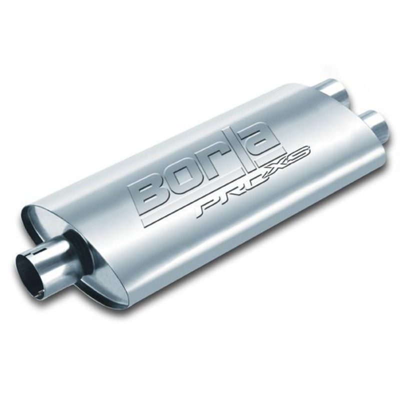 Borla Center/Dual Oval Notched Muffler 3″ In / 2.5″ Out 19″ x 4″ x 9.5″ (400487)