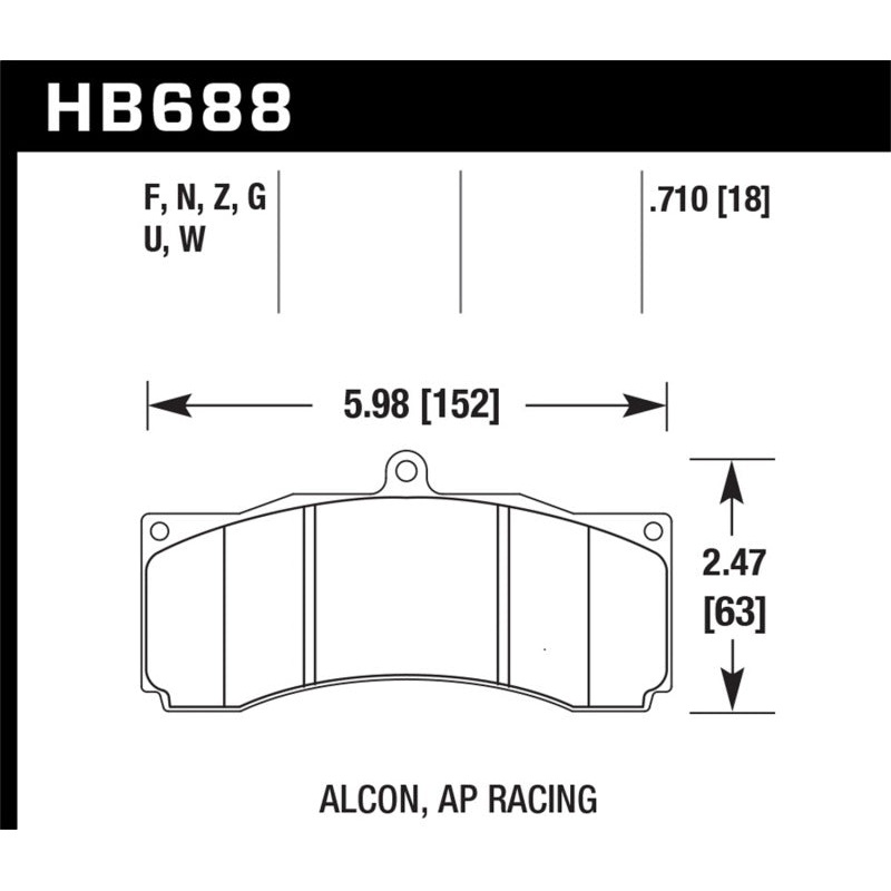 Hawk AP Racing/Alcon Performance Ceramic Racing Front Brake Pads w/0.710in Thickness