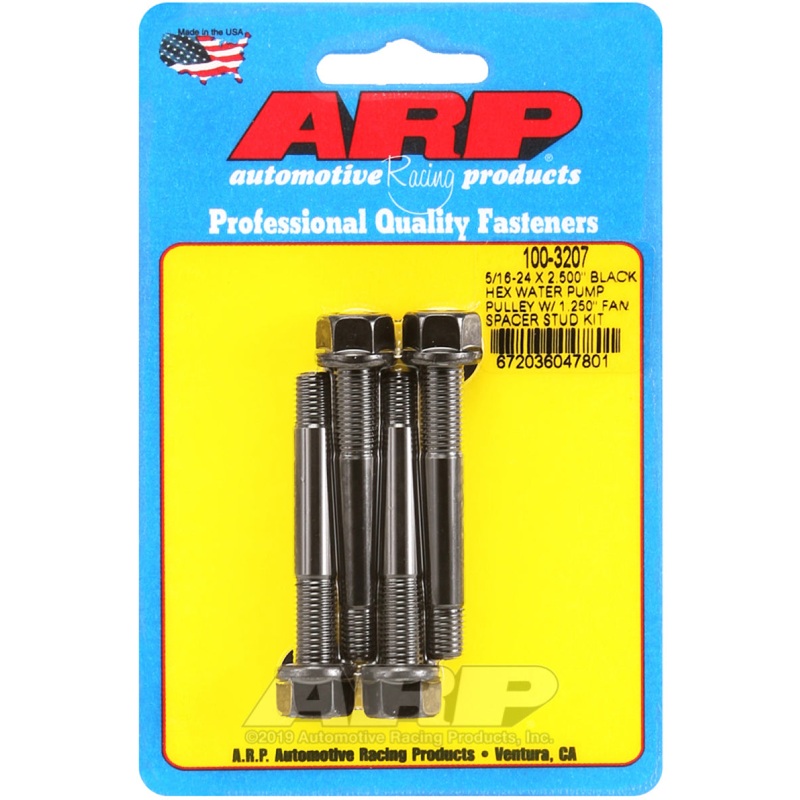 ARP 5/16-24 X 2.500 Black Hex Water Pump Pulley w/ 1.250in Fan Spacer Stud Kit