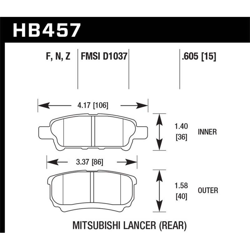 Hawk 07-09 Dodge Caliber R/T / 08-09 Caliber SXT / 08-09 Mitsubishi Lancer DE/ES/GTS HPS Street Rear