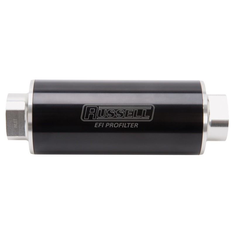 Russell Performance Profilter Fuel Filter 6in Long 60 Micron -10AN Inlet -10AN Outlet – Black