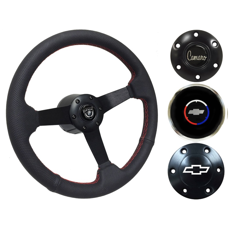 1967-68 Camaro Steering Wheel Kit | Perforated Black Leather | ST3602RED
