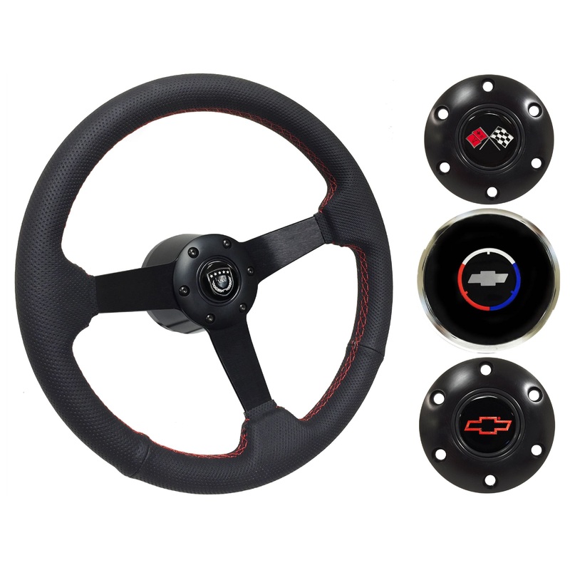 1969-87 El Camino Steering Wheel Kit | Perforated Black Leather | ST3602RED