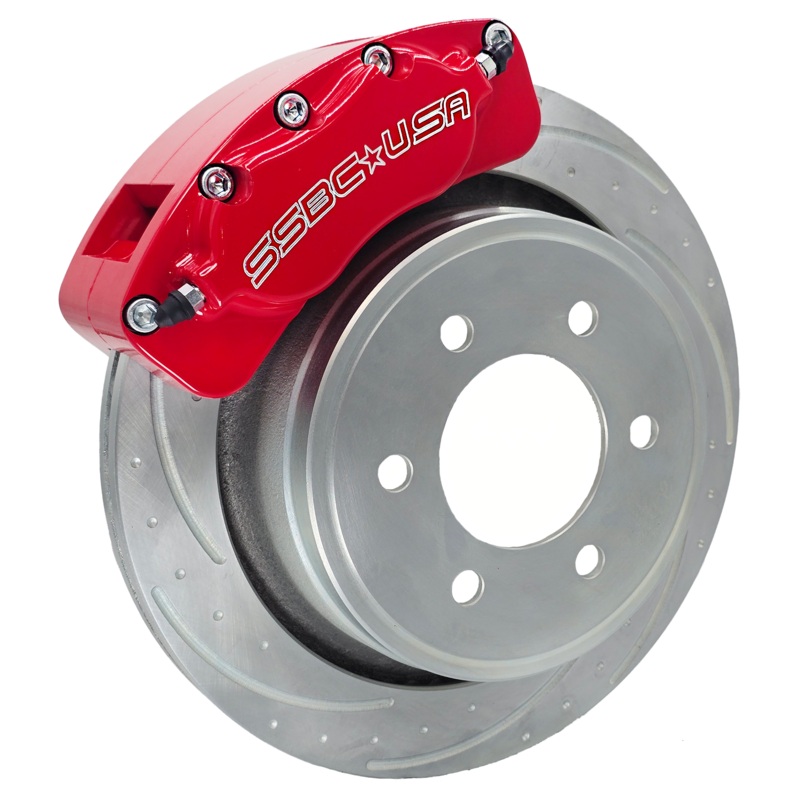 American Made B4-Brawler LT Direct Fit 4-Piston Billet Aluminum Rear Caliper Disc Brake Kit w/DS Rotors. Red A415-31R-DS