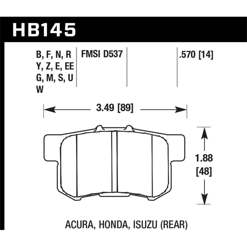 Hawk 02-06 Acura RSX / 02-11 Honda Civic Si / 00-09 S2000 DTC-60 Race Rear Brake Pads