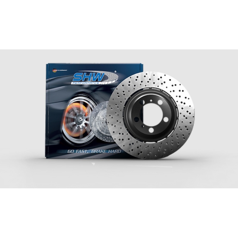 SHW 06-10 BMW M5 5.0L Left Front Cross-Drilled Lightweight Brake Rotor (34112282805)