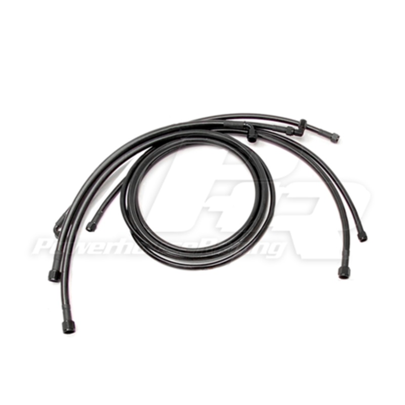 PHR SC300 E85 Fuel Line KitSingle -8 Feed-6 ReturnBlack Braided Teflon Hose with black hose endsPHR Fuel HangerAftermarket Intake ManifoldFLEX FUEL