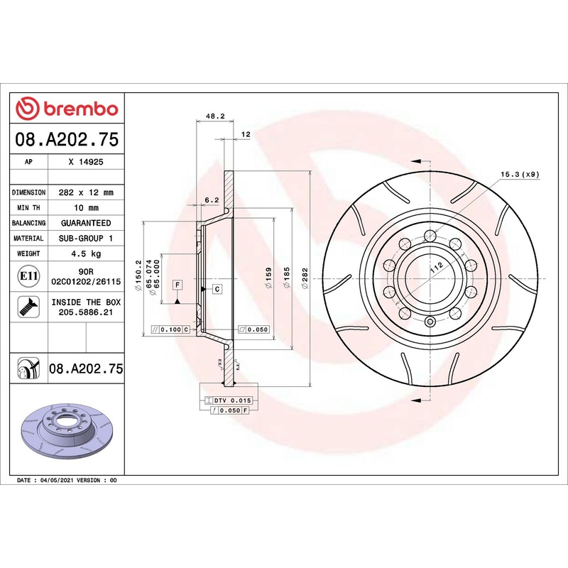 XTRA Max Slotted Rear Disc Brake Rotor – 08.A202.75