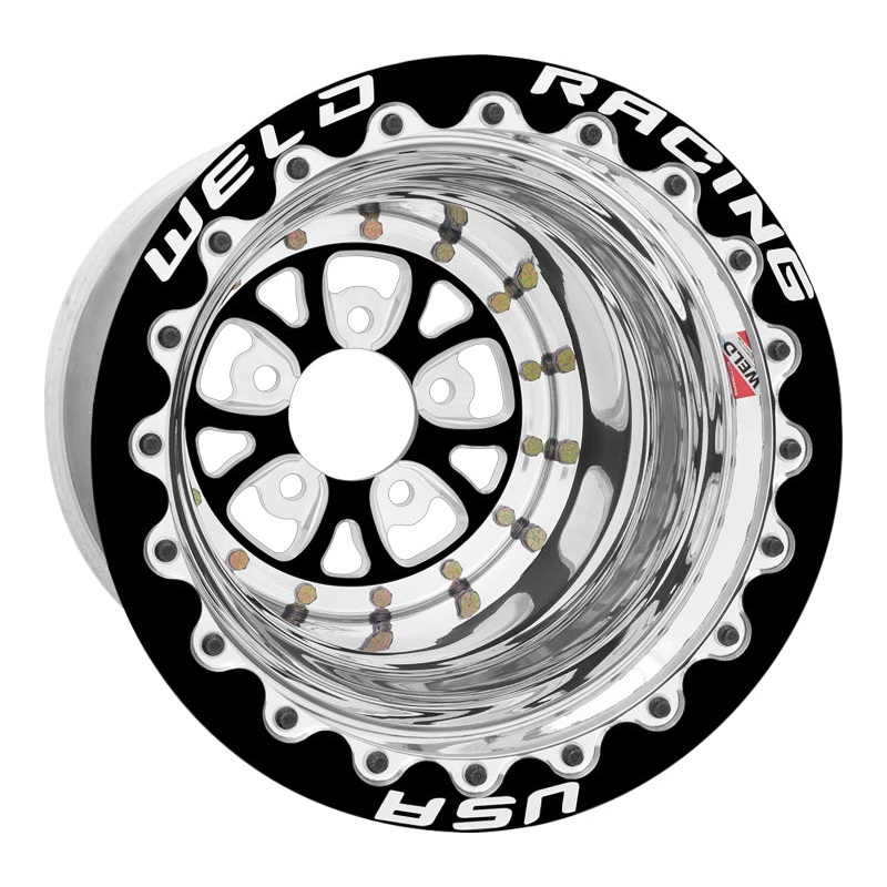 Weld V-Series 15×10 5X4.5 BP 4in Backspace Black w/ Center Polished Shell – Black Single Beadlock MT
