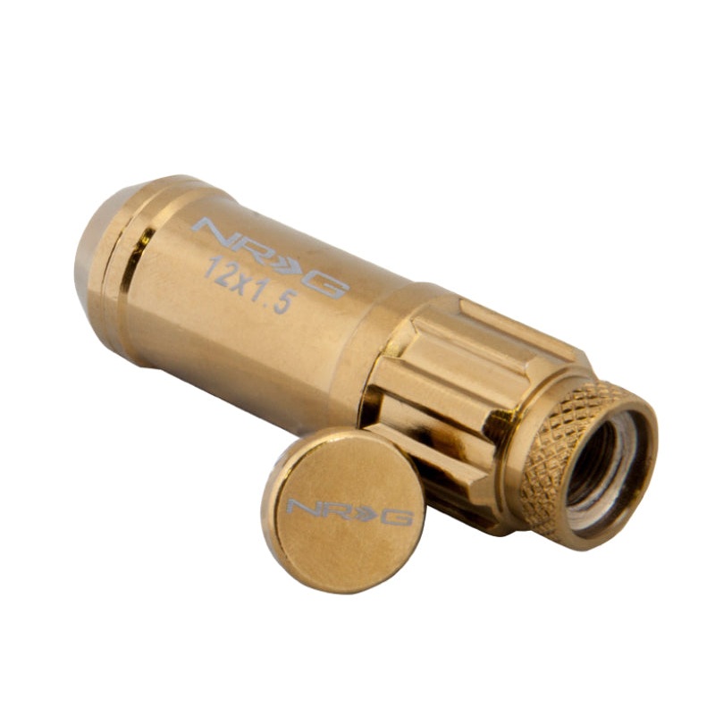 NRG 700 Series M12 X 1.5 Steel Lug Nut w/Dust Cap Cover Set 21 Pc w/Locks & Socket – Chrome Gold