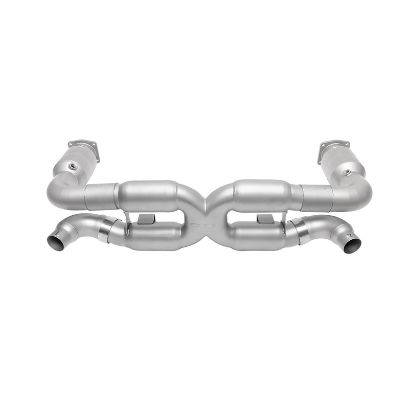 SOUL 00-05 Porsche 996 Turbo Sport X-Pipe Exhaust (iw/ 200 Cell Cats) – X-50 Style Blk Chrome Tips