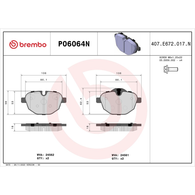 PRIME Ceramic Rear Disc Brake Pad Set – P06064N