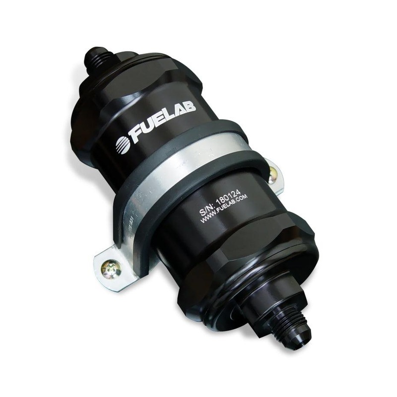 Fuelab 818 In-Line Fuel Filter Standard -6AN In/Out 10 Micron Fabric – Black