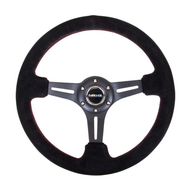 NRG Deep Dish Series Steering Wheel (3″ Deep) Black Suede, Red Stitching (350mm)