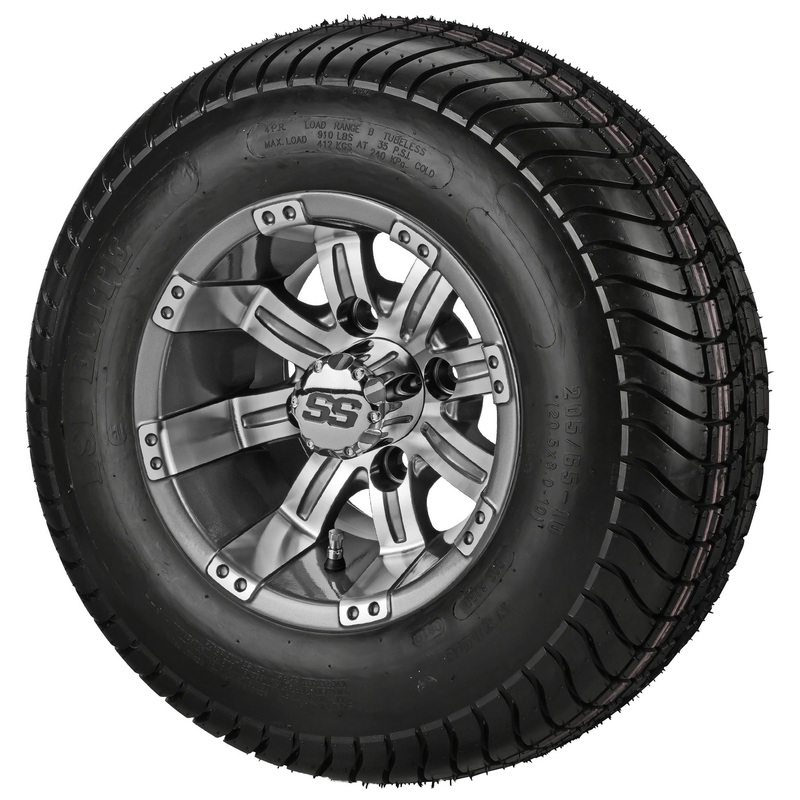 LSI 10″ Casino Gun Metal Gray & Machined Wheel and Low Profile Tire Combo